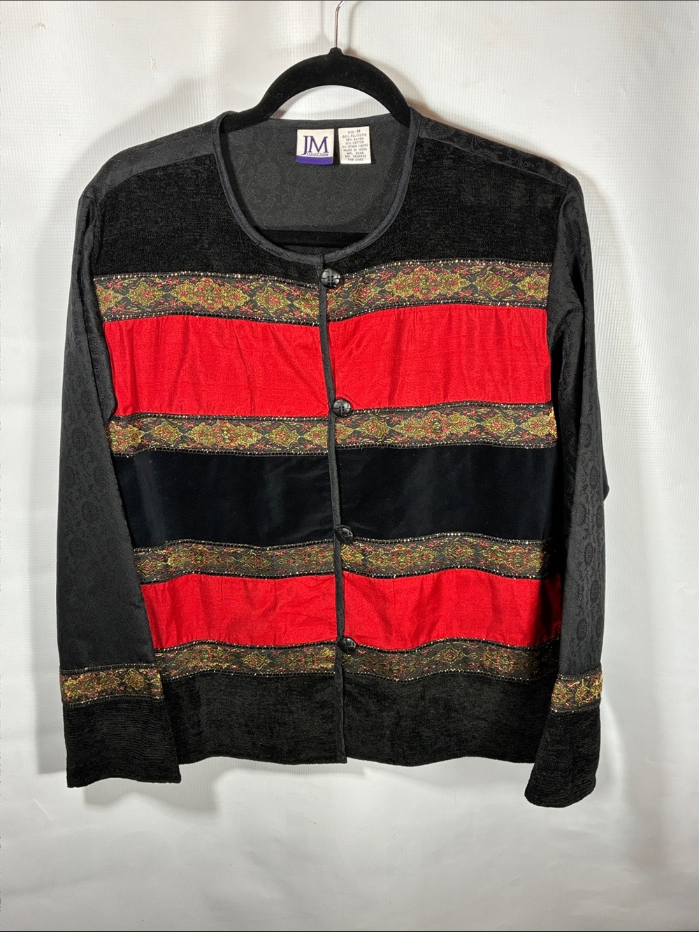 JM Black Jacket with Red & Black Stripes-mixed materials